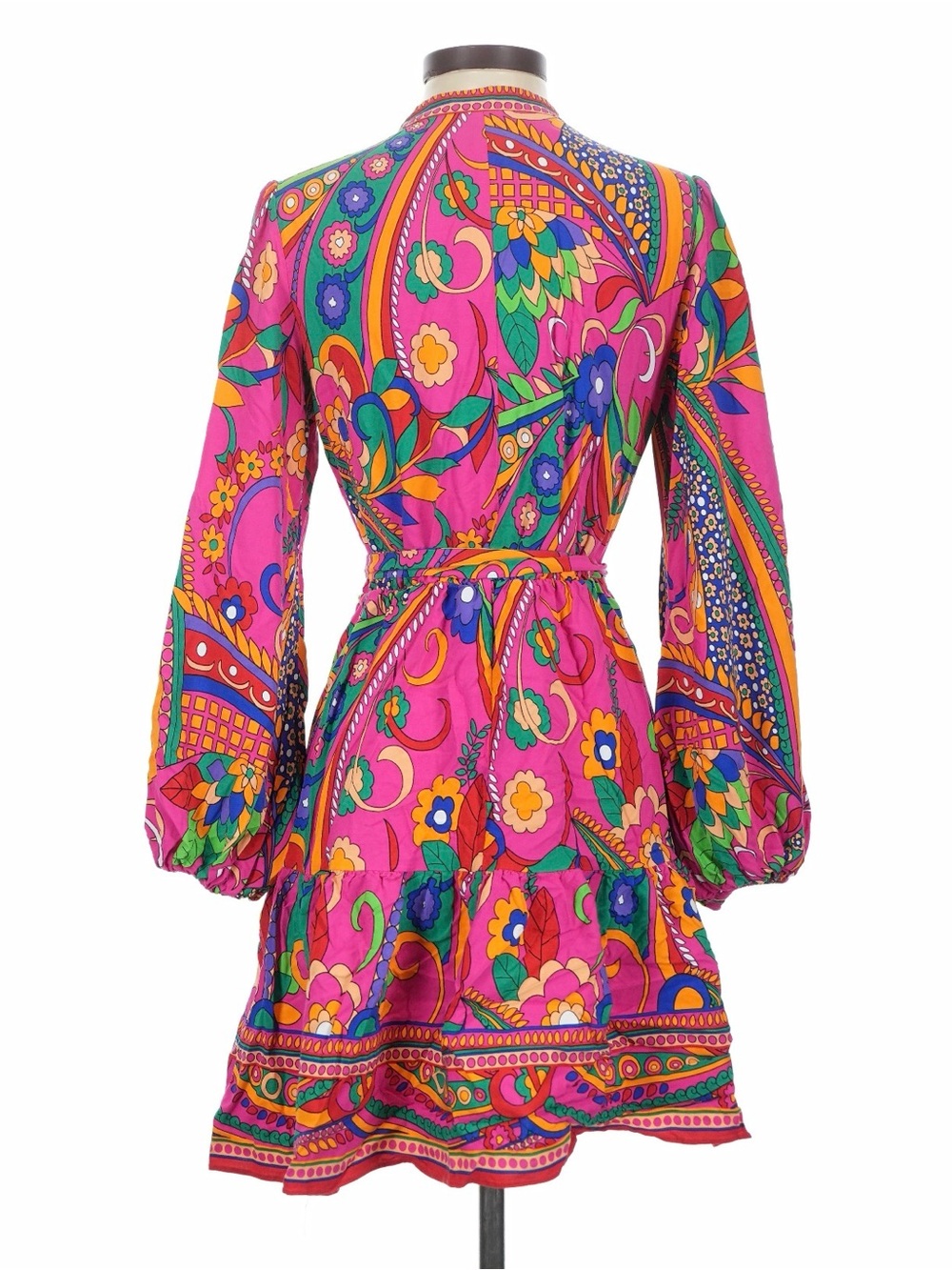Adrianna Papell Pink Multicolor Paisley Tie-Waist Mini Dress - Picture 5 of 6
